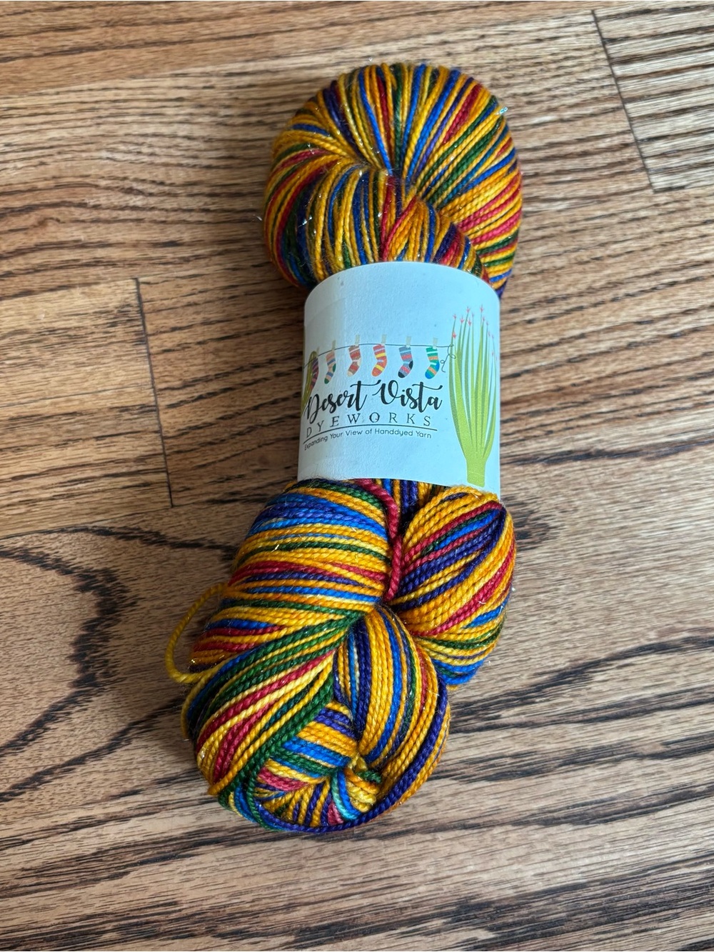 Desert Vista Dyeworks Sock Yarn Sparkle Gold Red Blue Green Wool Nylon Fingering